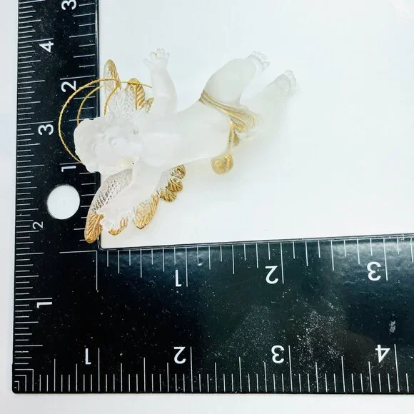 Vintage Christmas Tree Ornament Flying Angel Cherub Hand Painted Gold Wings 2.5" - Picture 10 of 11